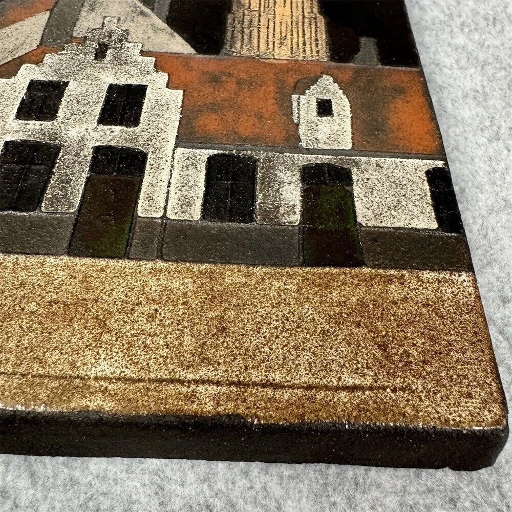 Vintage Hand-Painted Decorative Tile Plaque European Village Church Scene